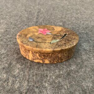 Vintage Soapstone Jewelry Box Mother of Pearl Inlay Floral Trinket